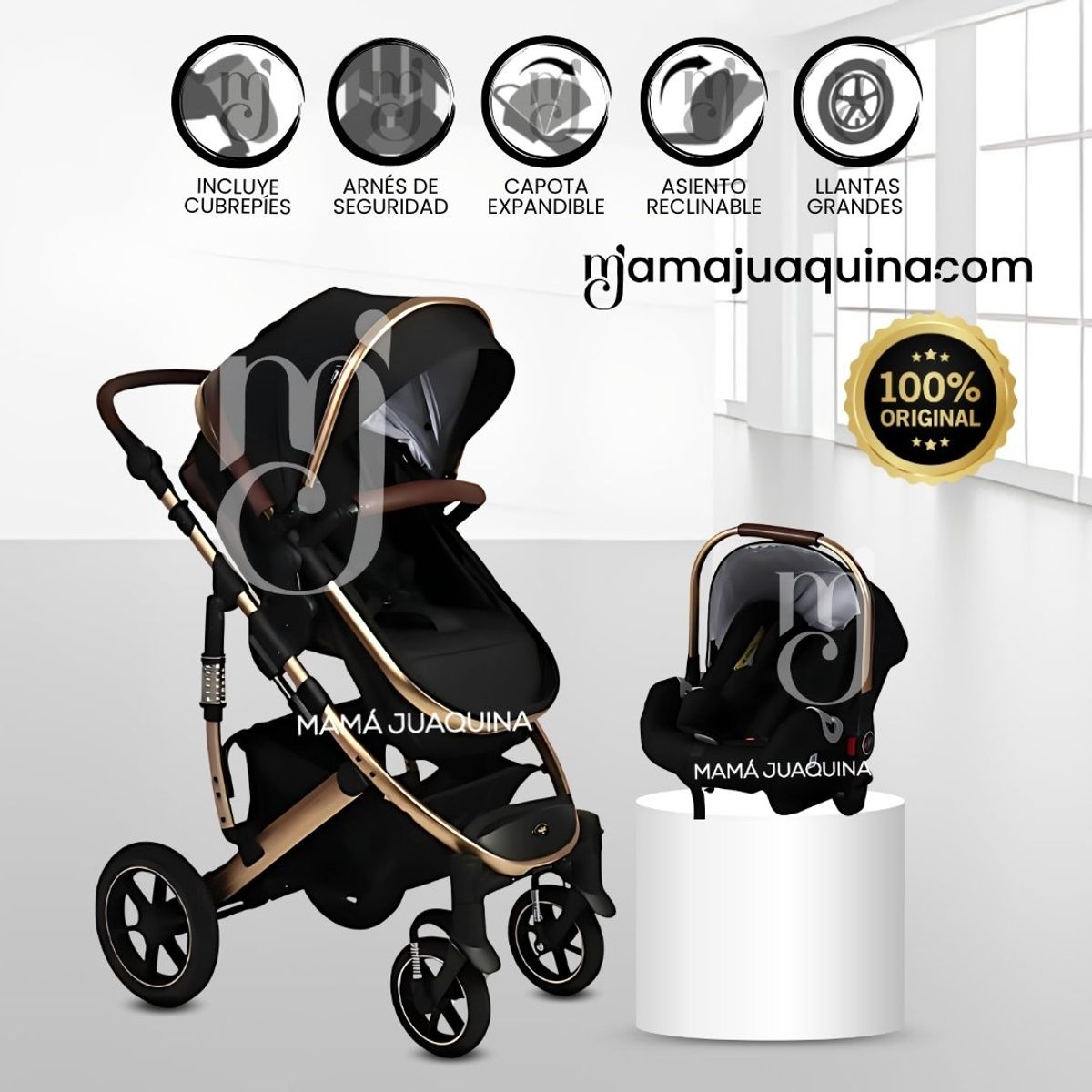 BABY - Coche Moisés Travel System «TORETTO II» con Porta bebé Black