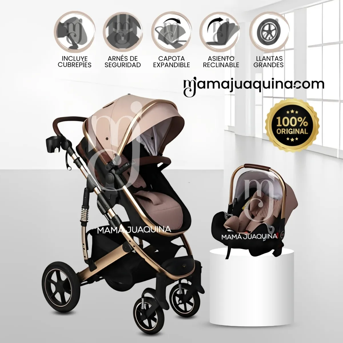 Baby - Coche Moisés Travel System «TORETTO II» con Porta bebé Beige