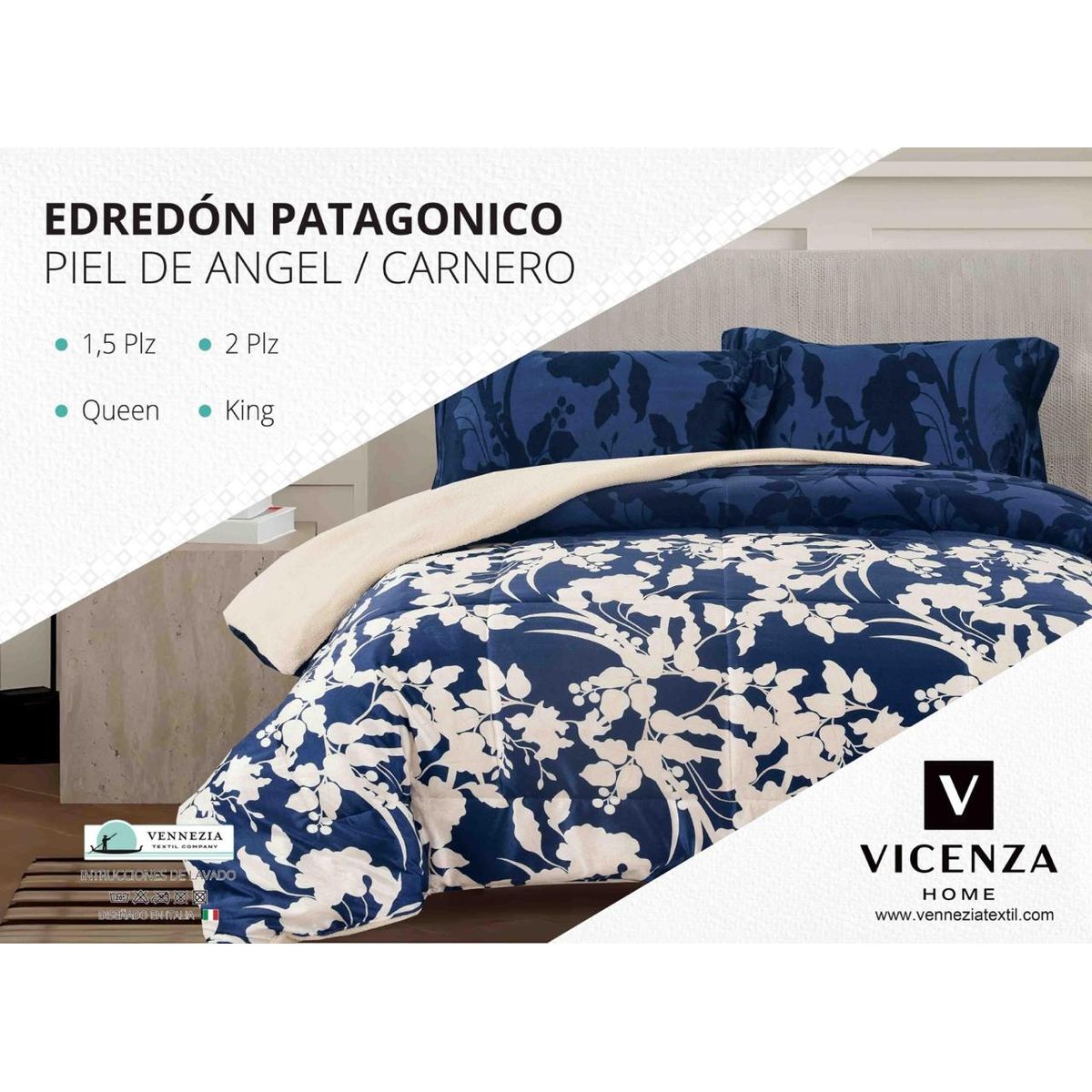 VENEZIA - Set de Edredón 1.5 Pz Patagonico Piel de Angel C/ Carnero
