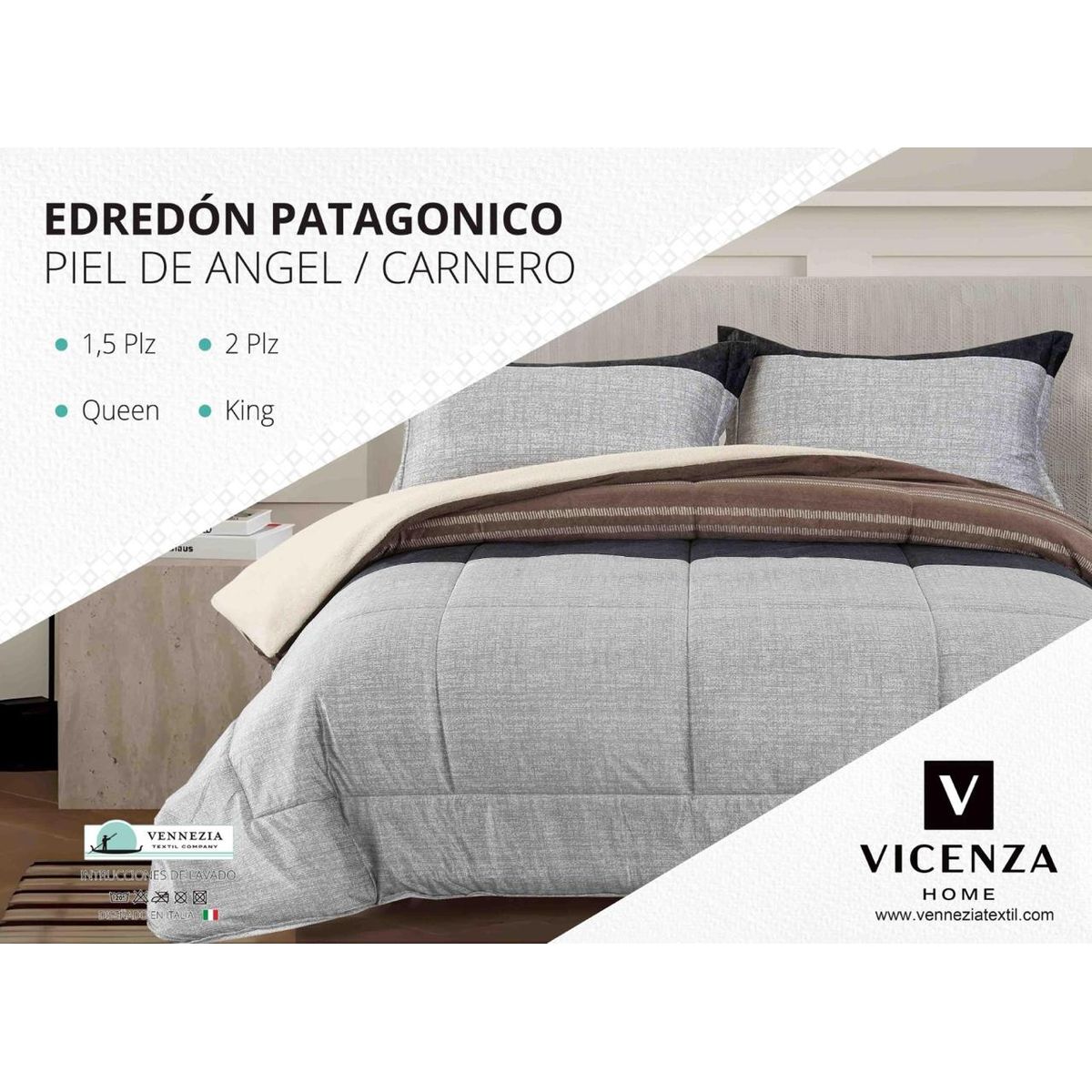 VENEZIA - Set de Edredón 1.5 Pz Patagonico Piel de Angel C/ Carnero