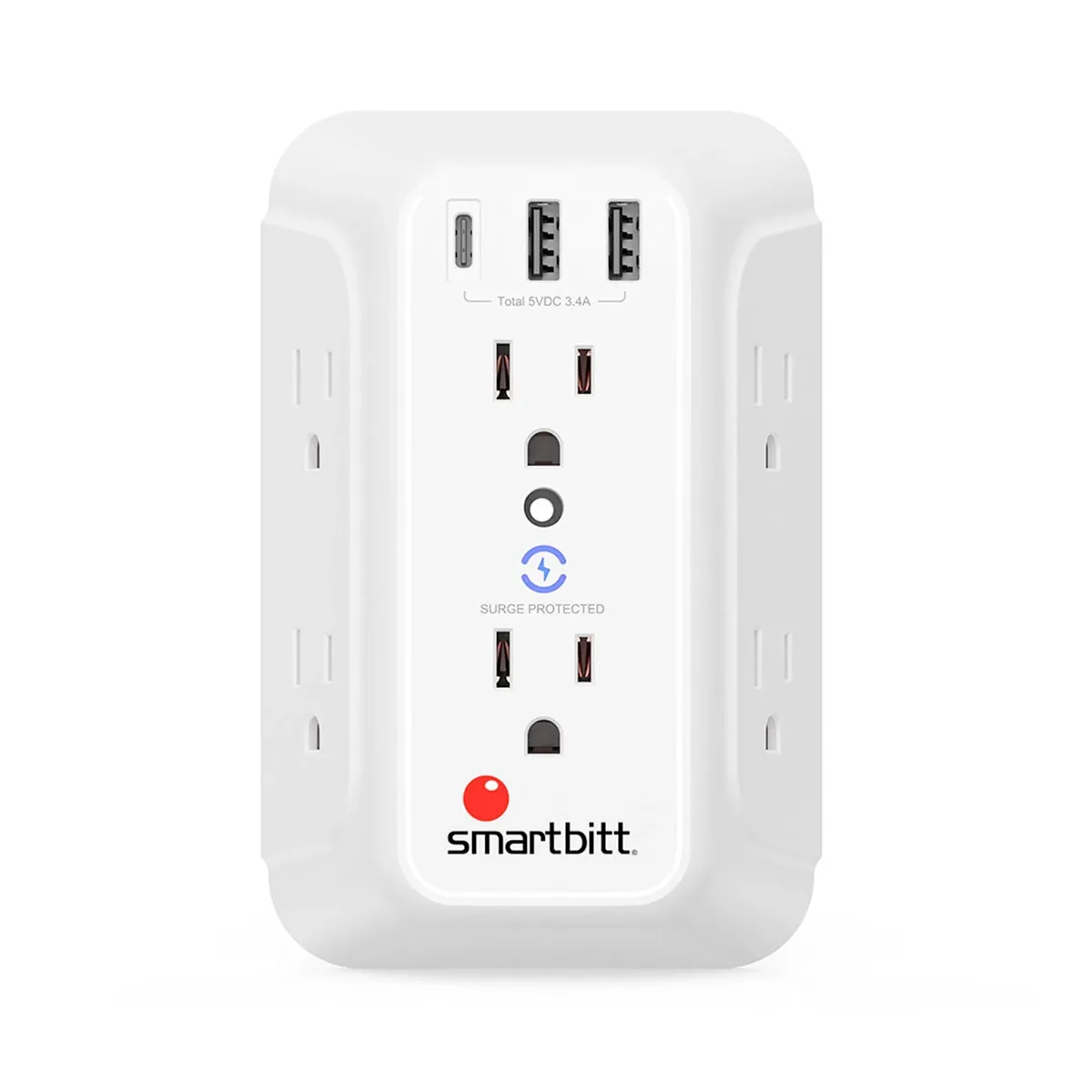 OEM - Smartbitt-supresor de pico 6 tomas + 2 Puertos Usb + 1 Puerto Usb-c
