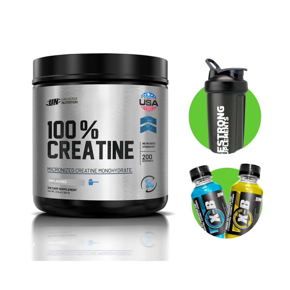 UNIVERSE NUTRITION - CREATINA MICRONIZADA UNIVERSE NUTRITION 250 G + SHAKER Y XB