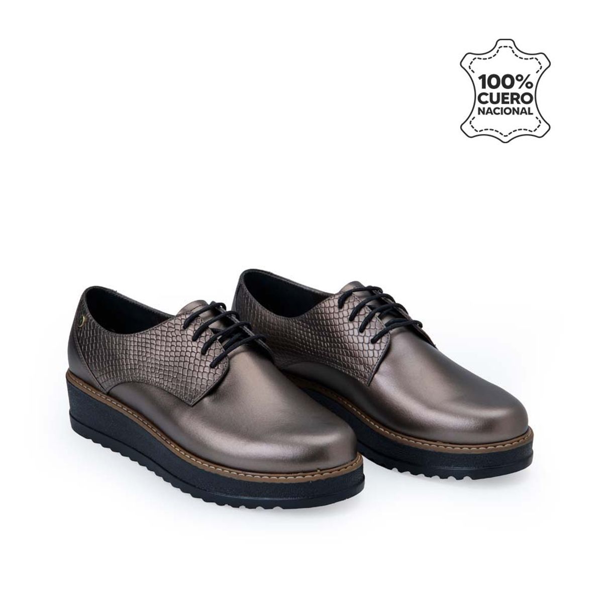 VIALE - Zapato Oxford Casual TATI-2530 Plata Quemada Viale Cuero