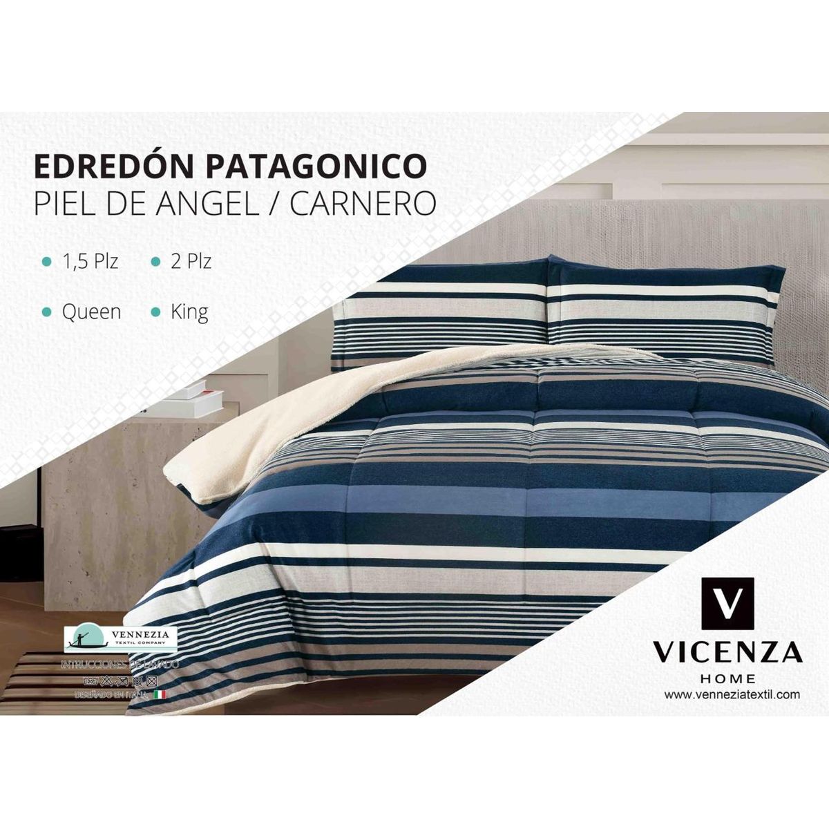 VENEZIA - Set de Edredón 1.5 Pz Patagonico Piel de Angel C/ Carnero