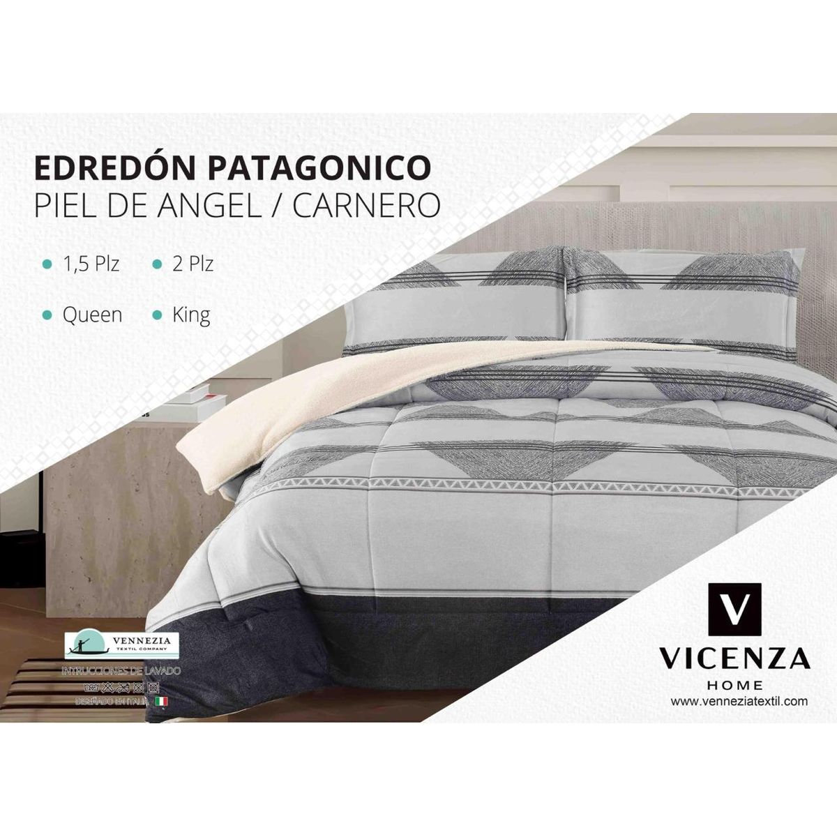 VENEZIA - Set de Edredón 1.5 Pz Patagonico Piel de Angel C/ Carnero