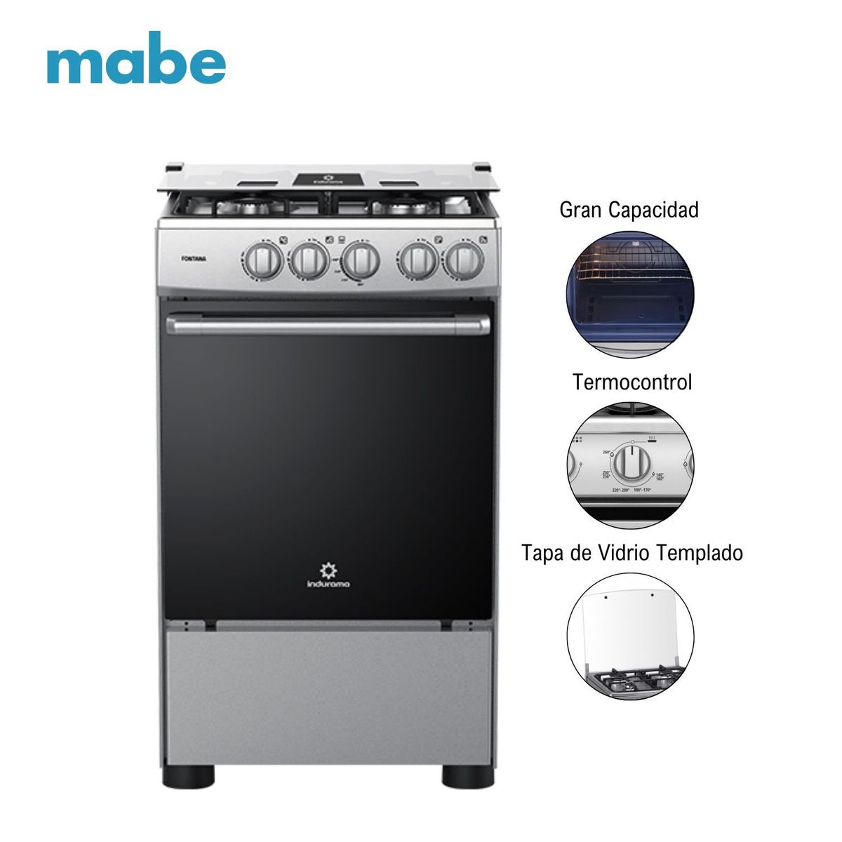 INDURAMA - Cocina Indurama a Gas Fontana de 4 Hornillas - Gris