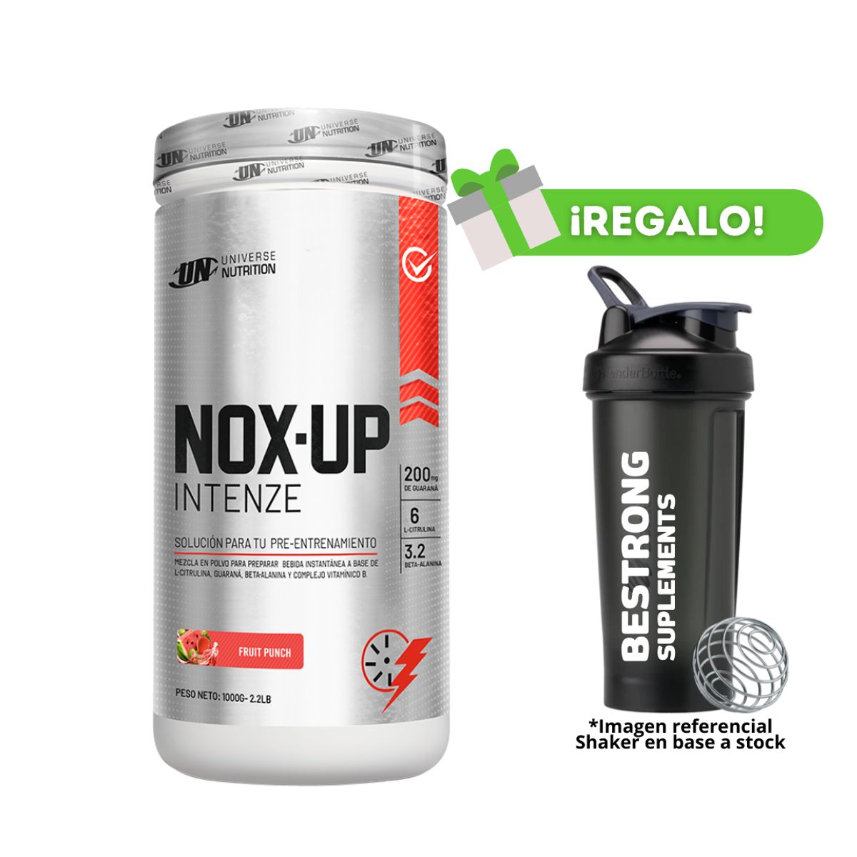 UNIVERSE NUTRITION - PRE ENTRENO NOX-UP 1 KG FRUIT PUNCH + SHAKER