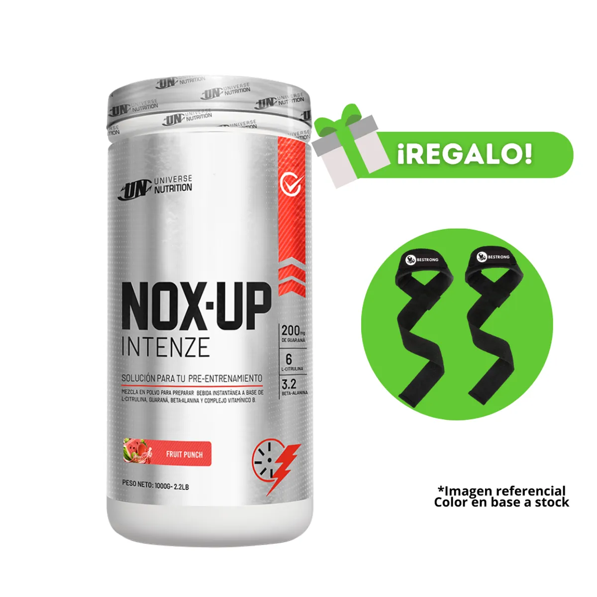 UNIVERSE NUTRITION - PRE ENTRENO NOX-UP 1 KG FRUIT PUNCH + STRAPS