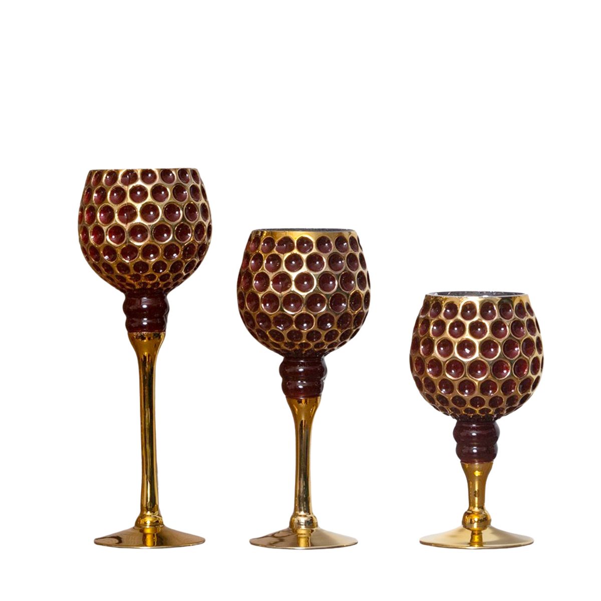 PANADECOR - Set Copa Porta Velas Panadecor Con Relieves De Panal Dorado 30Cm Vidrio
