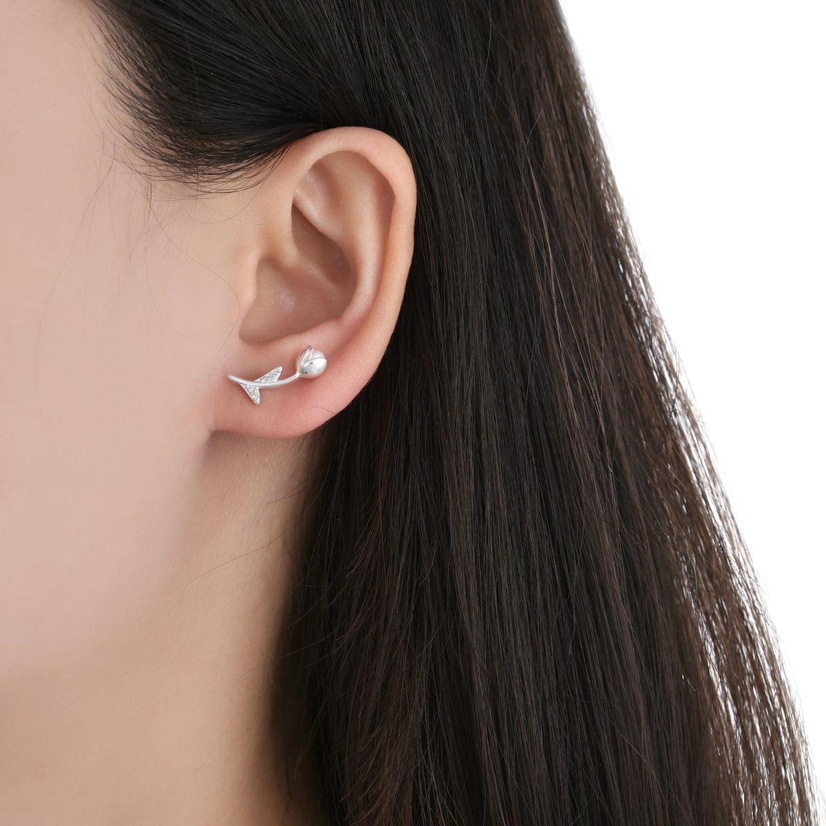 SANTORAL - Aretes Tulipán con Perla y Brillos - Plata