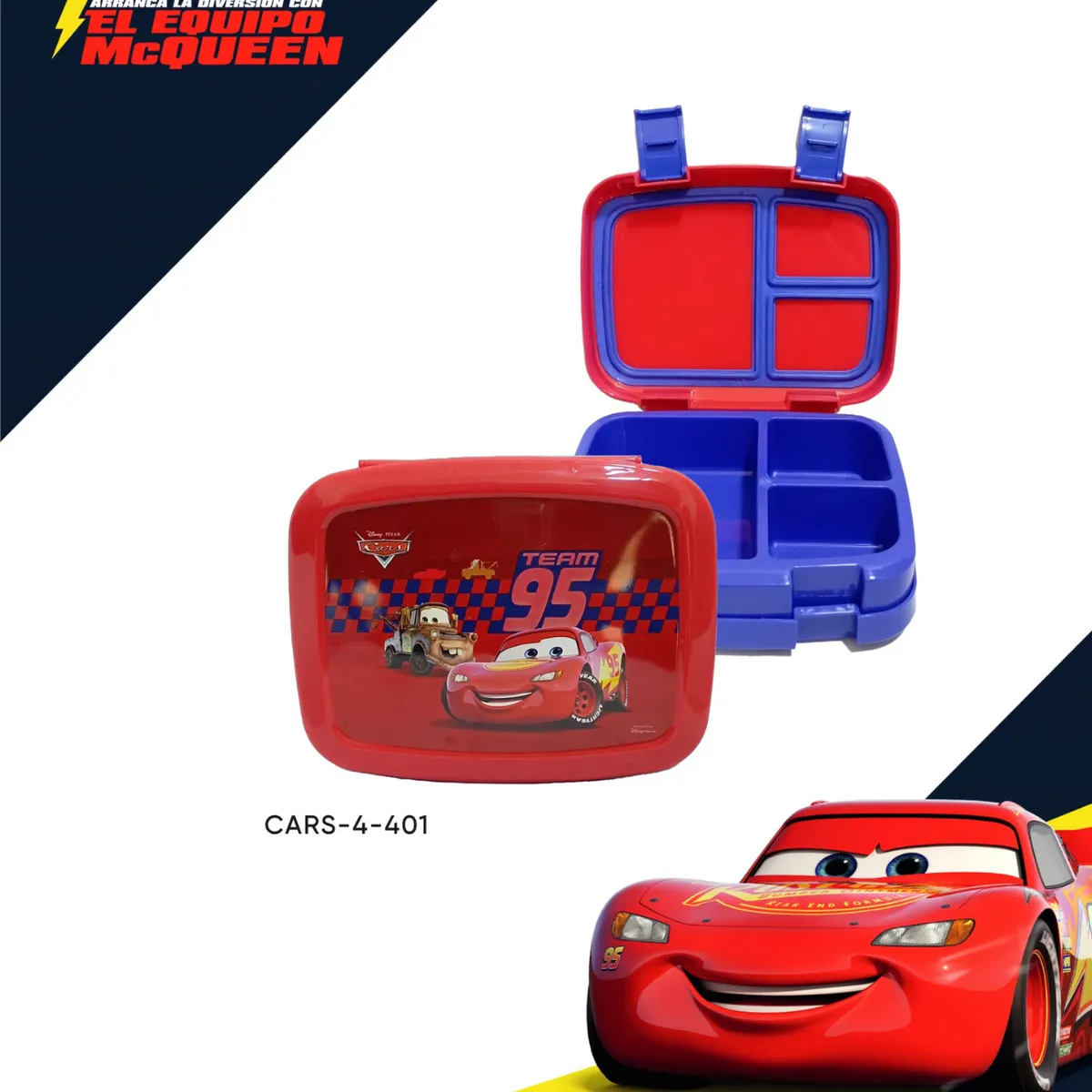 GENERICO - LONCHERA TIPO BENTO 3 DIVISIONES ANTIDERRAME CARS