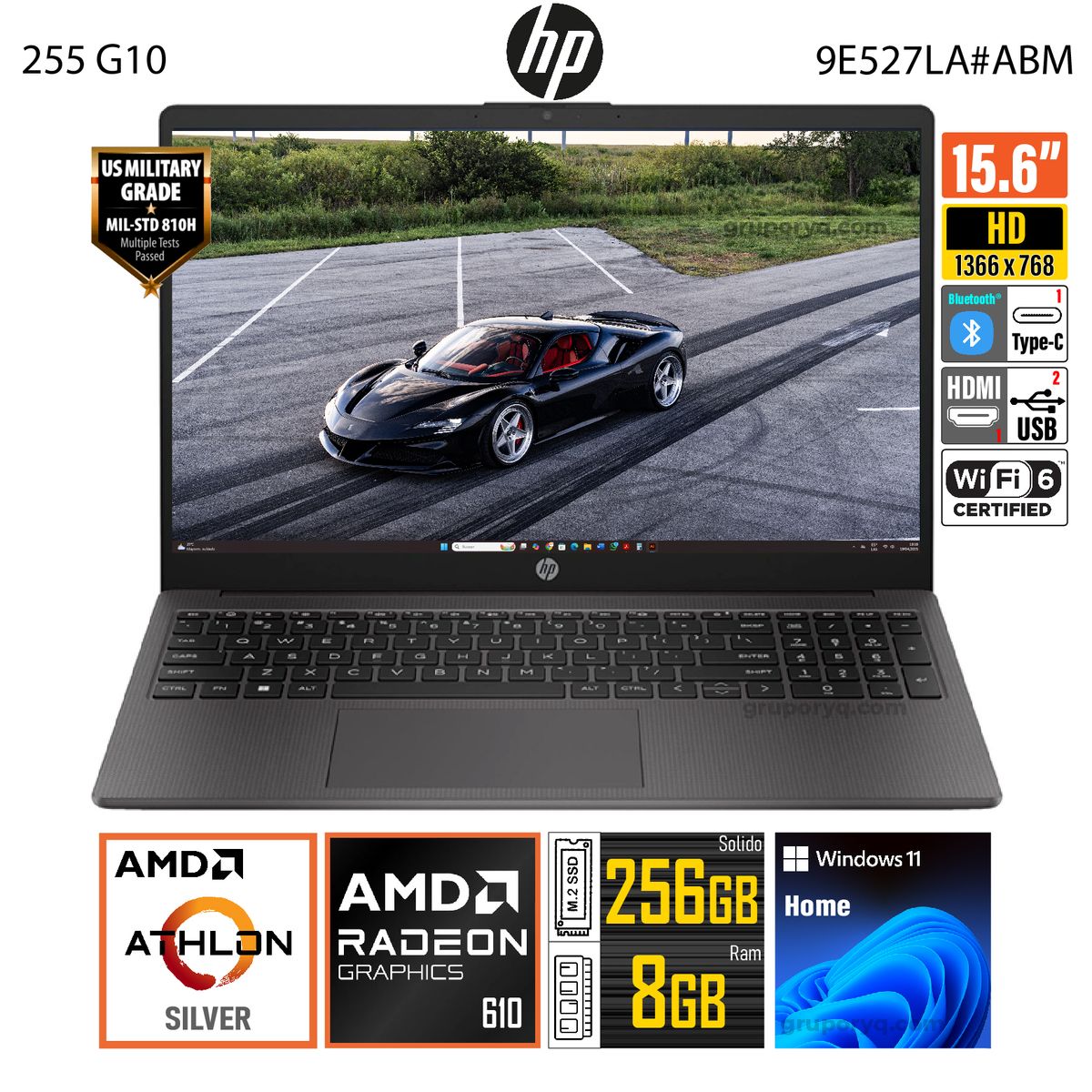 HP - Laptop HP 255 G10 AMD Athlon Silver-7120U 15.6" HD RAM 8GB SSD 256GB Windows 11 -9E527LA