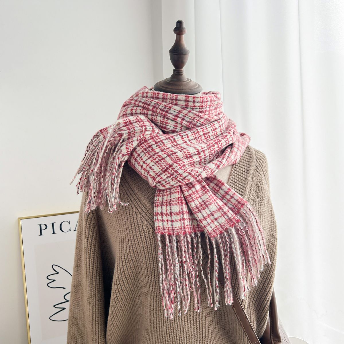 KAST PE - Bufanda Shanell Reeve 200x65 Estilo Tweed Chal Maxibufanda Rojo