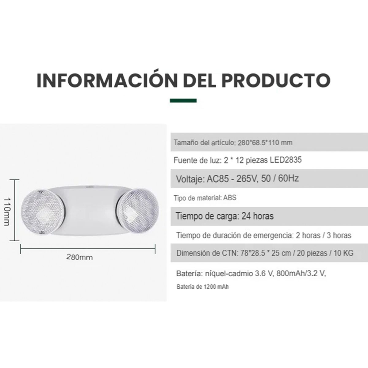 JPSYSTEMS - Luz de emergencia 24 LEDs cumple Indeci hasta 2 horas autonomia