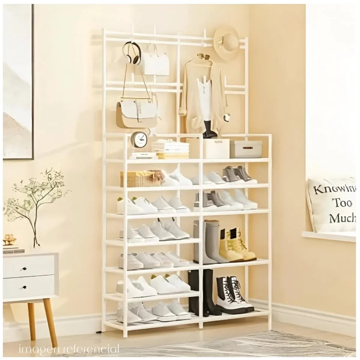 MINARI - Zapatera Organizador con Perchero Colgador Ropa Carteras BL ZP10