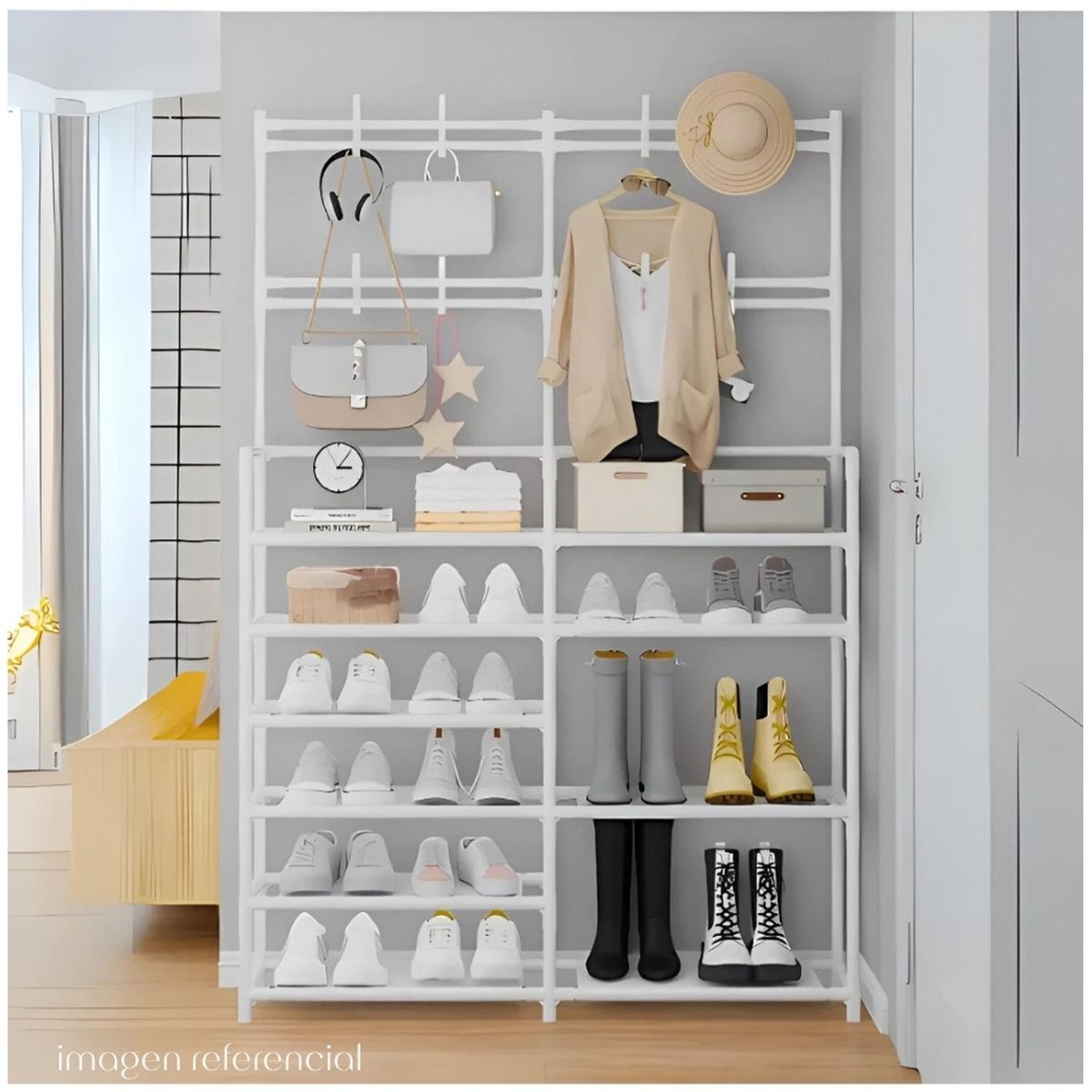 MINARI - Zapatera Organizador con Perchero Colgador Ropa Carteras BL ZP10