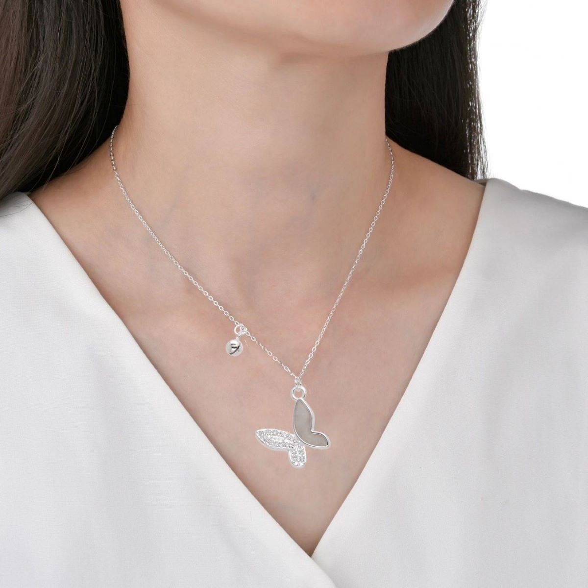 SANTORAL - Collar Mariposa Brillos con Cascabel - Plata