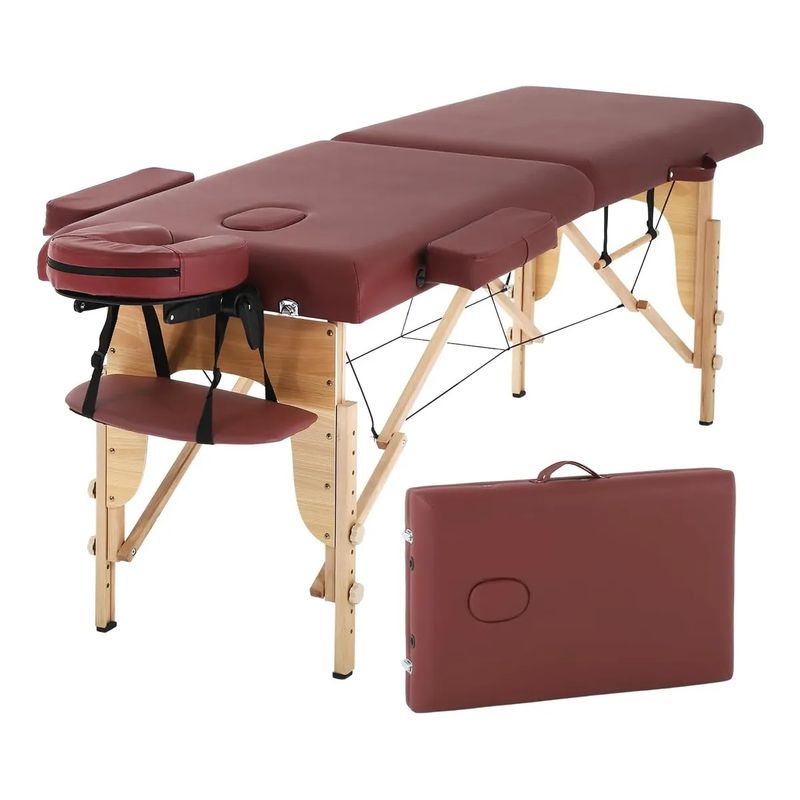 GENERICO - CAMILLA IMPORTADA Borgoña 2 Pliegues PORTATIL + ESTUCHE DELUXE