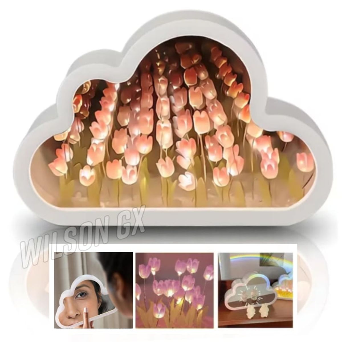 GENERICO - Lámpara Espejo de Tulipanes Infinitos Nube 3D Regalo Kawaii