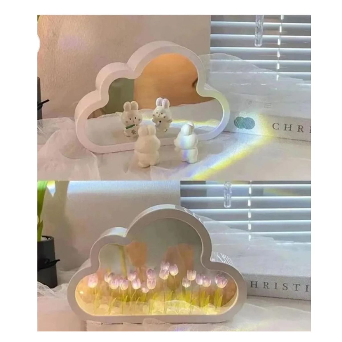 GENERICO - Lámpara Espejo de Tulipanes Infinitos Nube 3D Regalo Kawaii