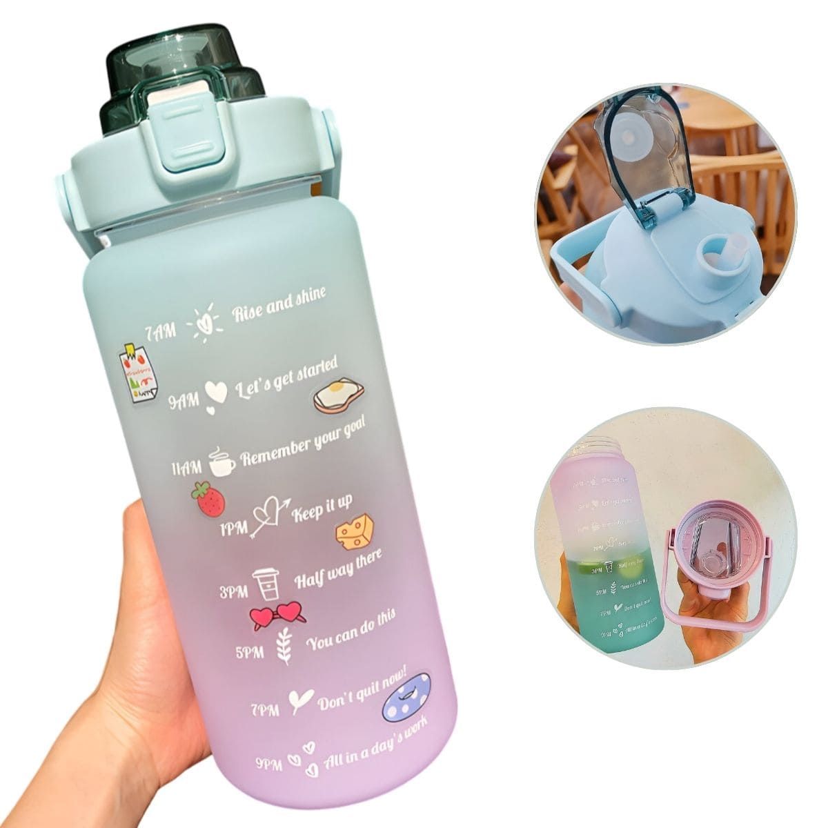 ELMEJORPRECIO - Tomatodo Portátil Bicolor Mate Motivacional con Stickers Verde