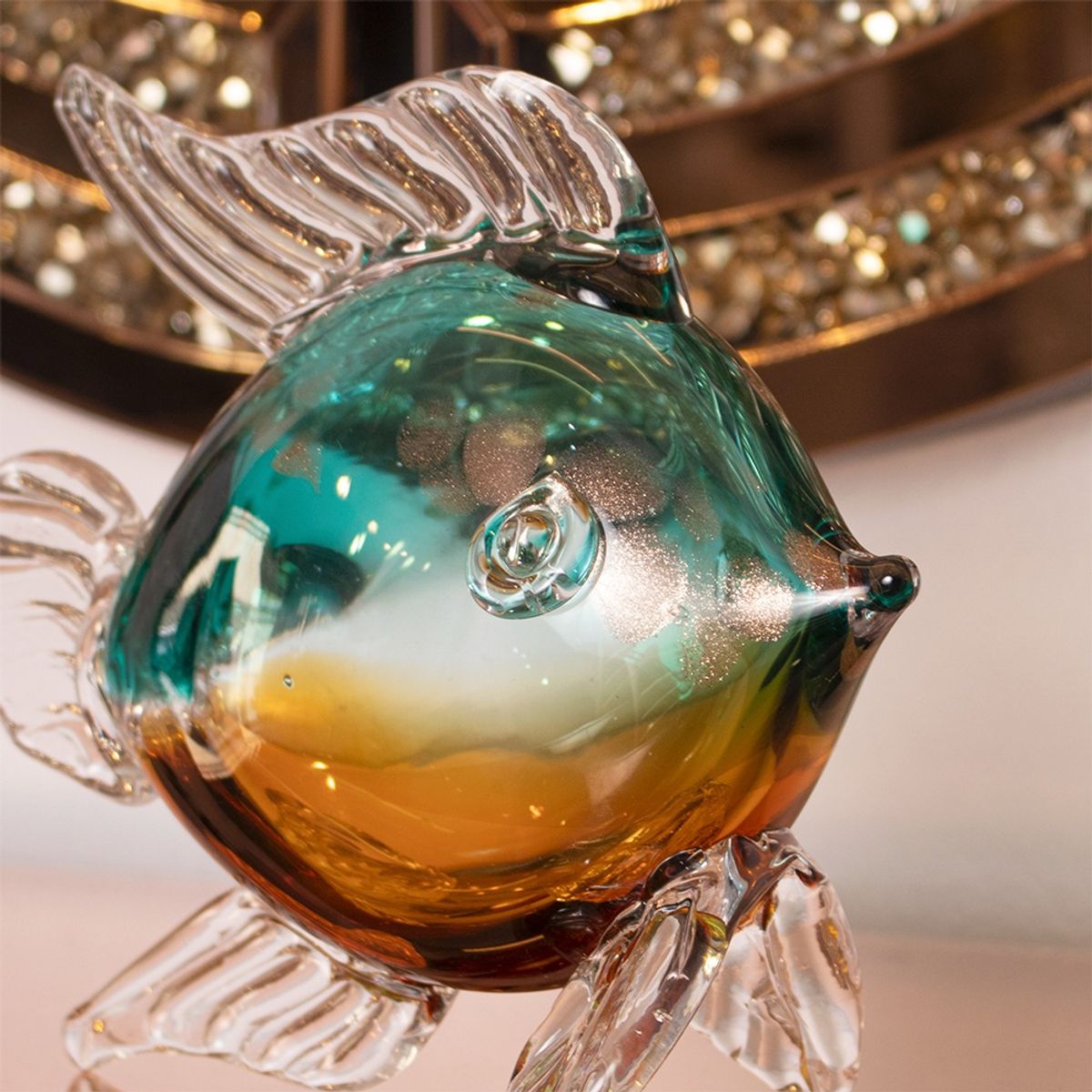 PANADECOR - Figura Decorativa Panadecor Pez Multicolor Verde Con Naranja 20Cm Vidrio