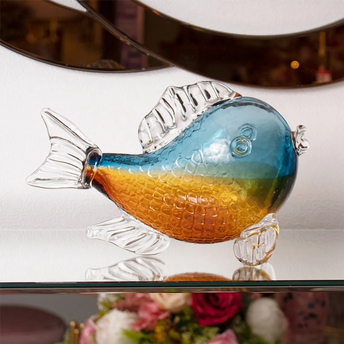 PANADECOR - Figura Decorativa Panadecor Pez Multicolor Azul Y Ámbar 27Cm Vidrio