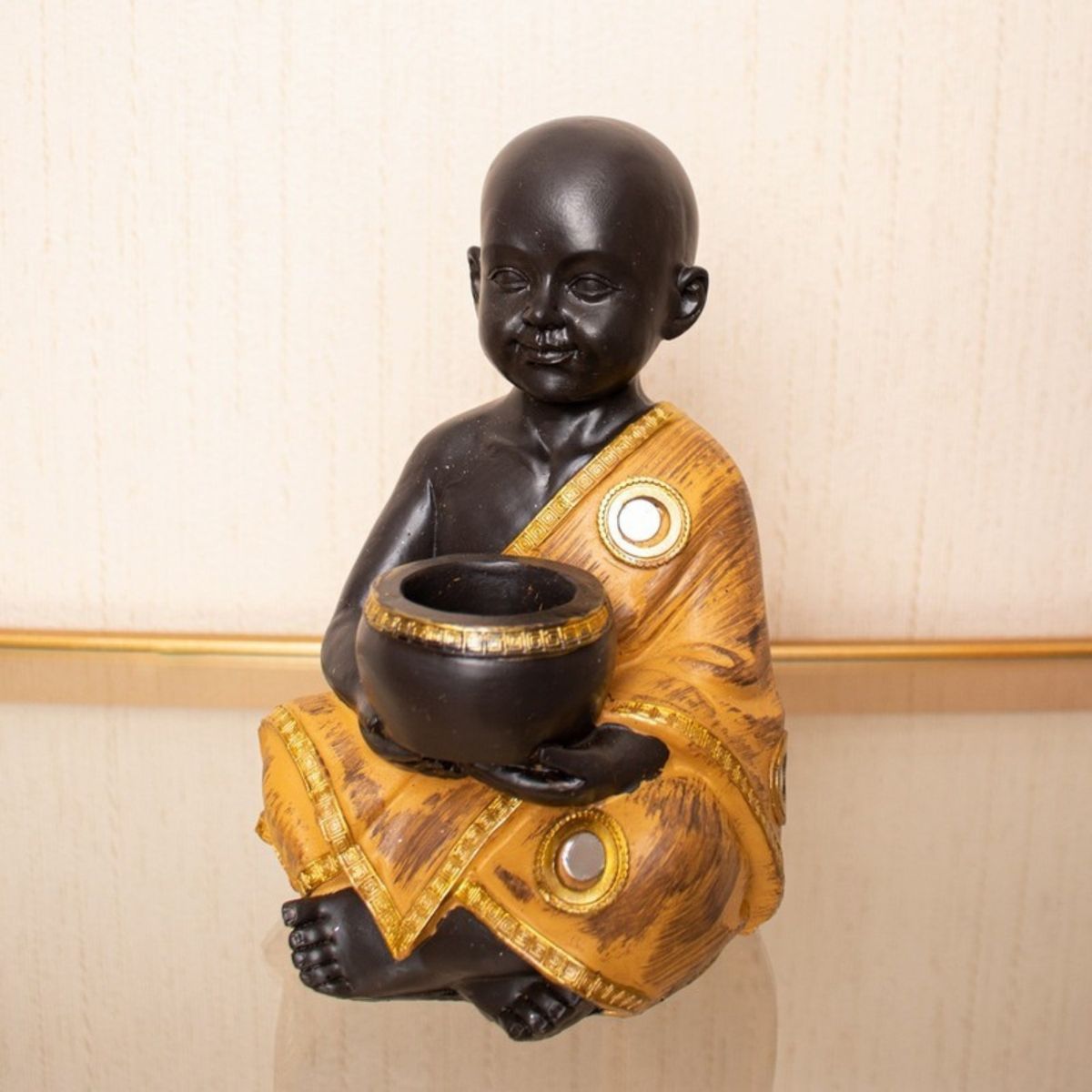 PANADECOR - Figura Decorativa Panadecor Monje Sentado Con Tazón 20 Cm Poliresina