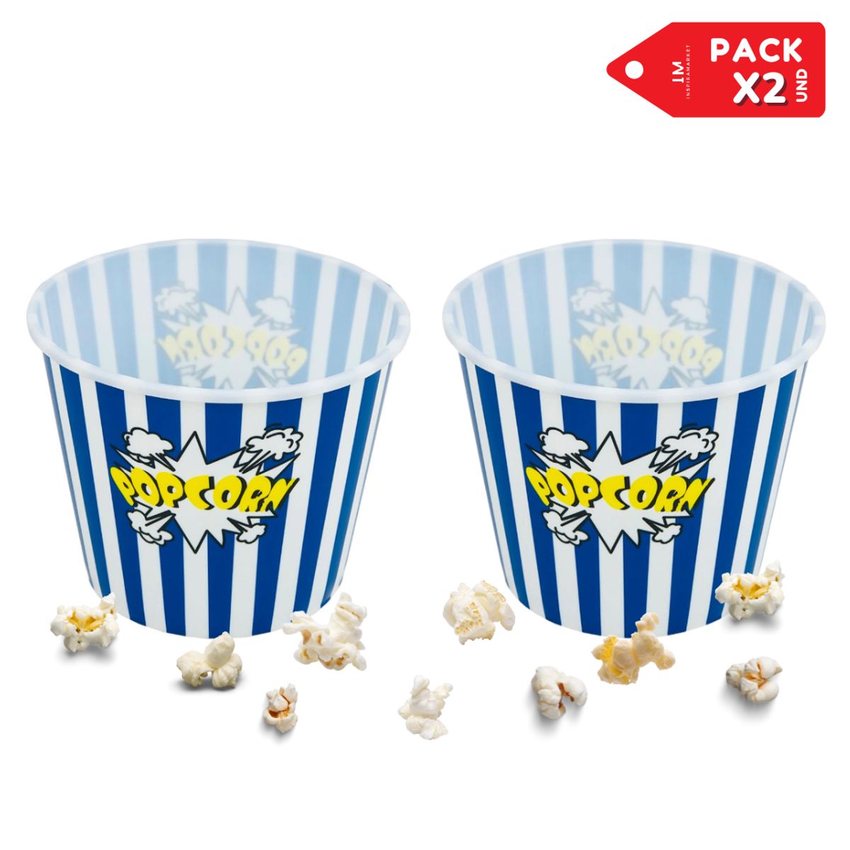 INSPIRA MARKET - Balde Popcorn Canchita Dinamico Practico Pack x2 Azul