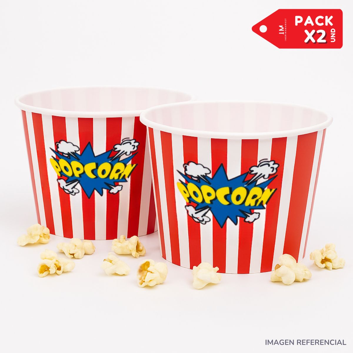 INSPIRA MARKET - Balde Popcorn Canchita Dinamico Practico Pack x2 Rojo