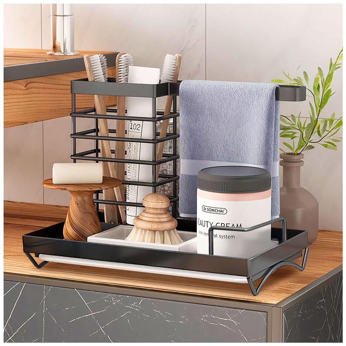 KELLER - Escurridor Organizador de Baño Elegante A6V