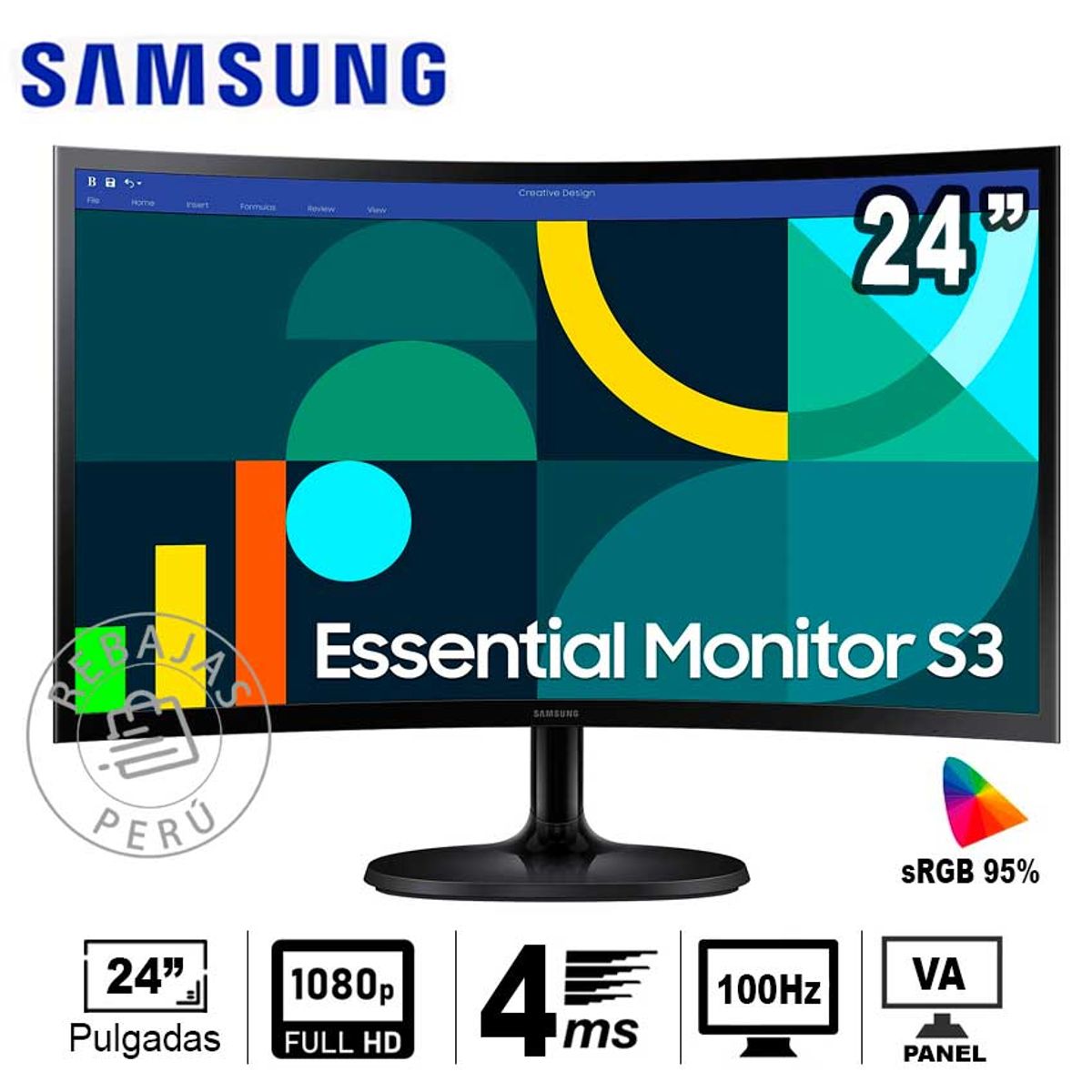SAMSUNG - Monitor Samsung Curvo 24 LS24D360GALXPE FHD 100Hz HDMI DisplayPort