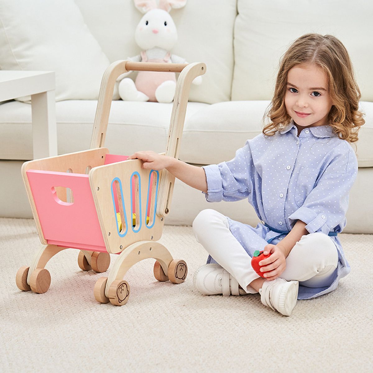 GULI GULI - CARRITO DE COMPRAS DEMADERA PARA BEBES ROSA