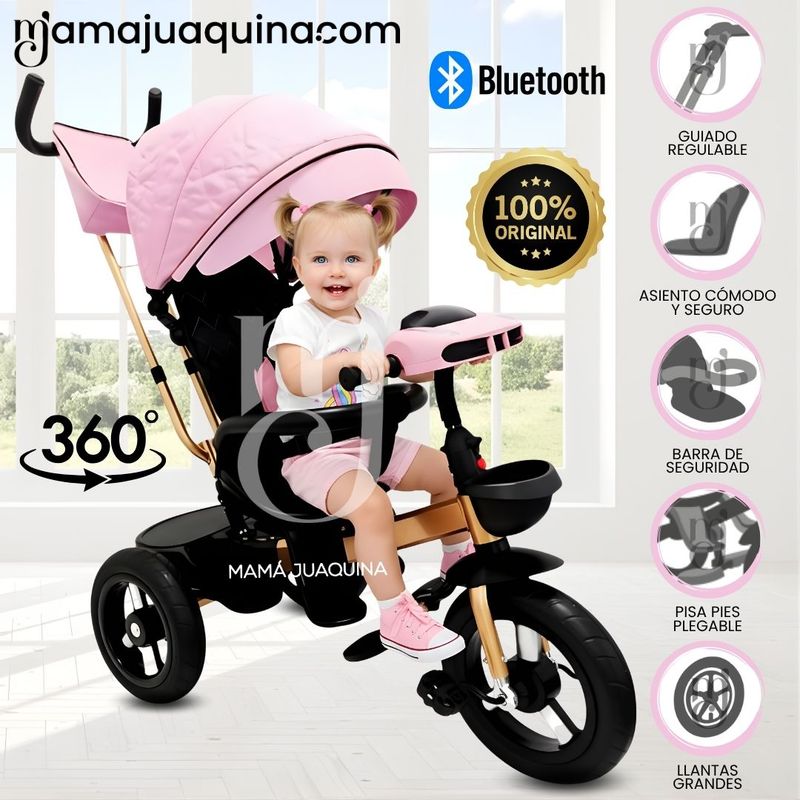VELOX - Triciclo Giratorio 3 en 1 «SMART PREMIUM» USB Bluetooth Pink
