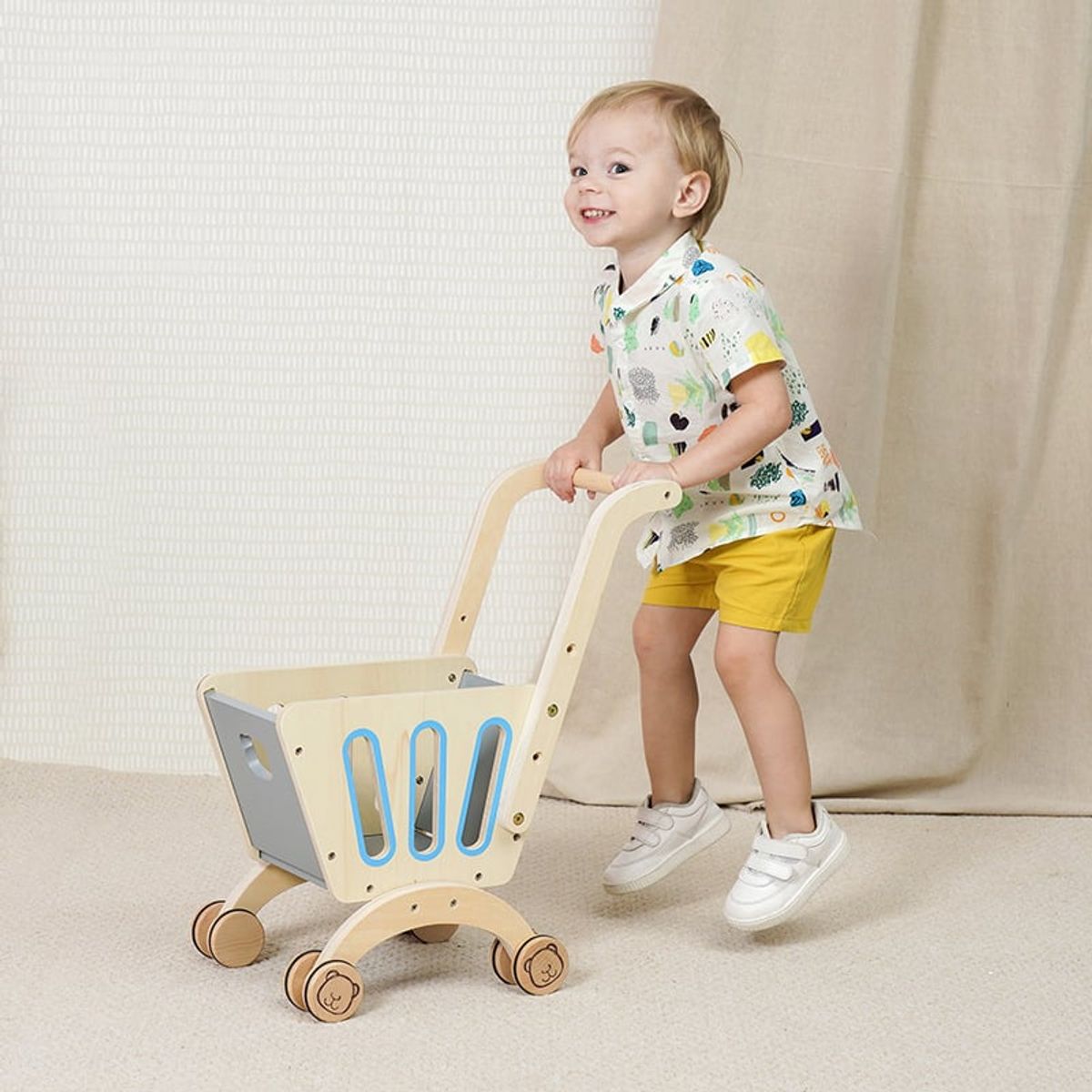 GULI GULI - CARRITO DE COMPRAS DE MADERA PARA BEBES GRIS
