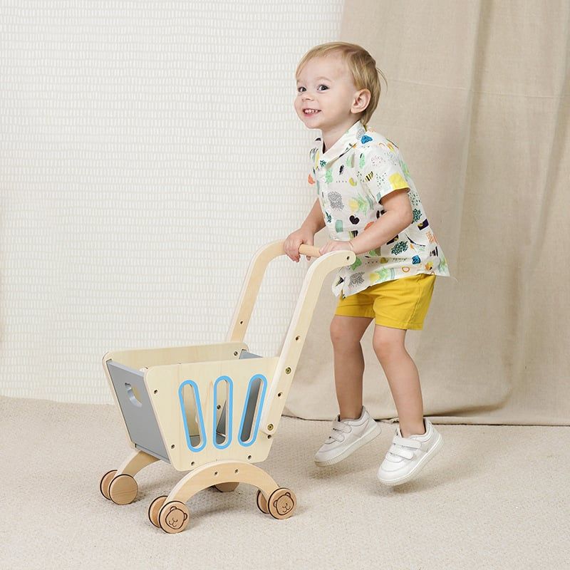 GULI GULI - CARRITO DE COMPRAS DE MADERA PARA BEBES GRIS