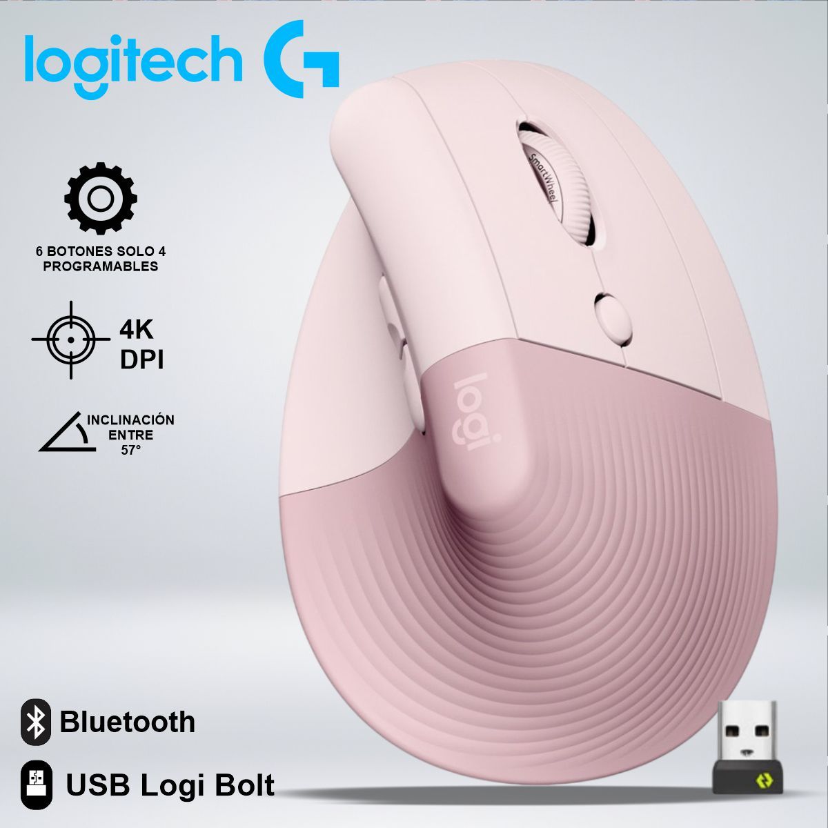 LOGITECH - MOUSE LOGITECH LIFT VERTICAL WIRELESS BLUETOOTH COMODIDAD ANGULO 57°