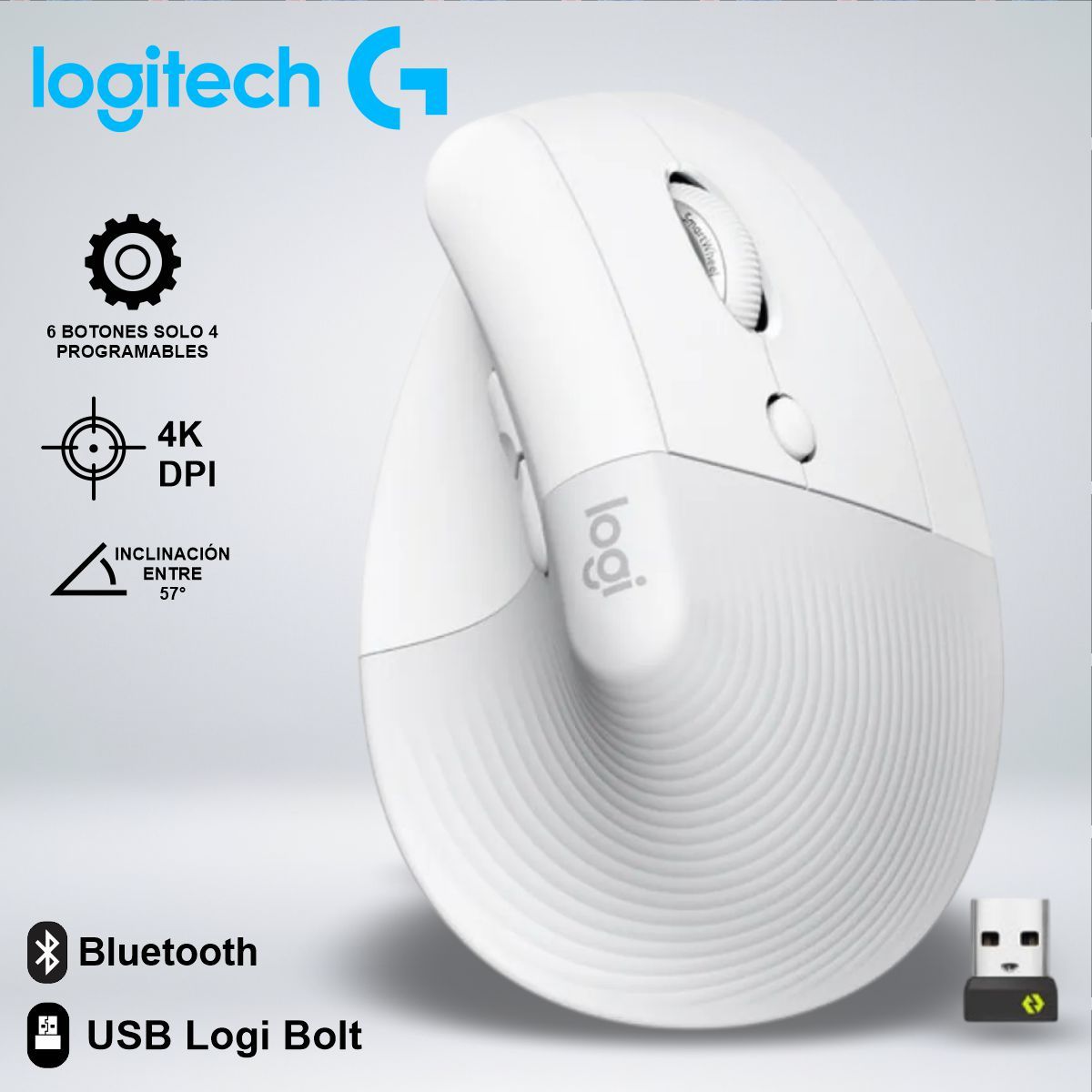 LOGITECH - MOUSE LOGITECH LIFT VERTICAL WIRELESSBLUETOOTH COMODIDAD ANGULO 57°