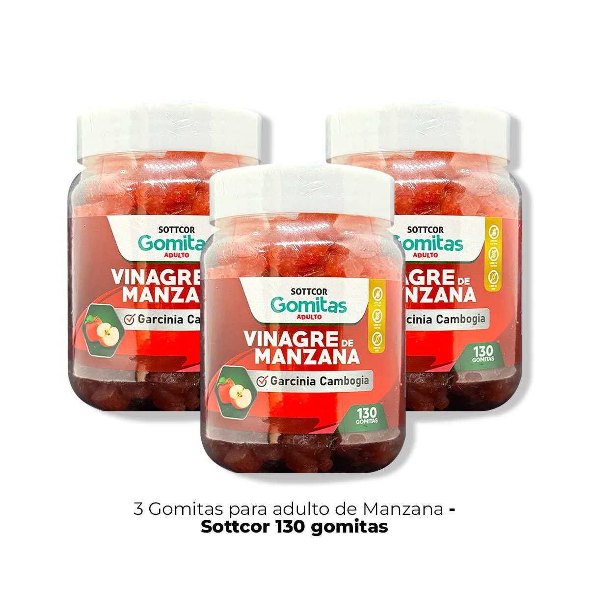 GENERICO - Gomitas Adultos Vinagre de Manzana Sottcor 130 Gomitas 3 Pack