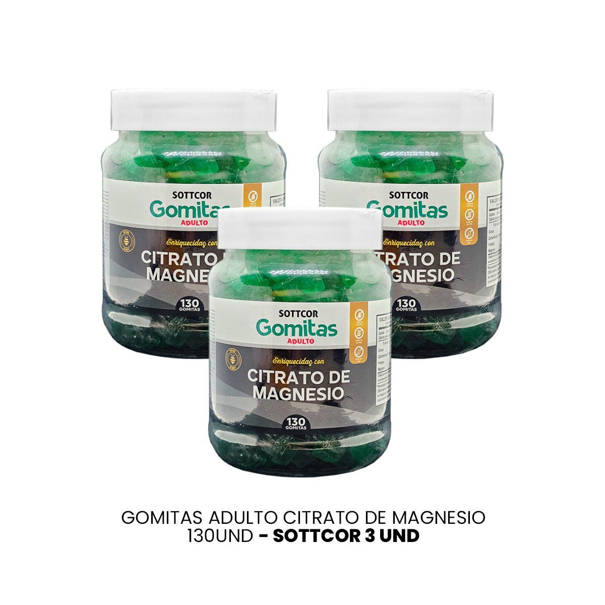 GENERICO - Gomitas Adultos Citrato de Magnesio Sottcor 130 Gomitas 3 Pack