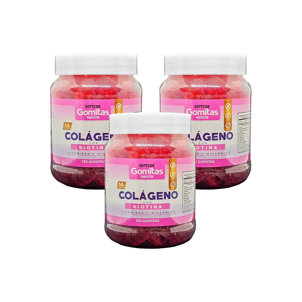 GENERICO - Gomitas Adultos Colágeno y Biotina Sottcor 130 Gomitas 3 Pack