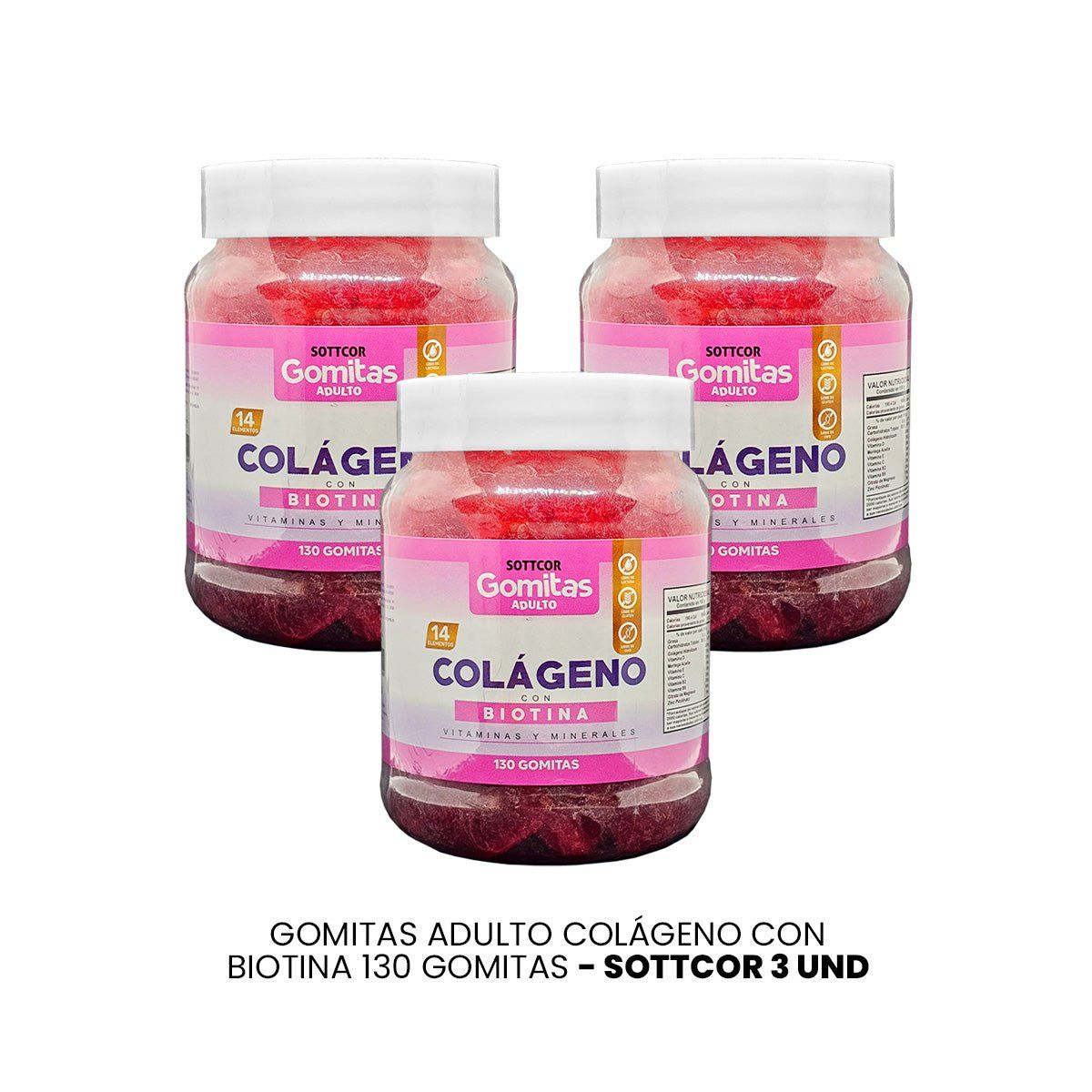GENERICO - Gomitas Adultos Colágeno y Biotina Sottcor 130 Gomitas 3 Pack