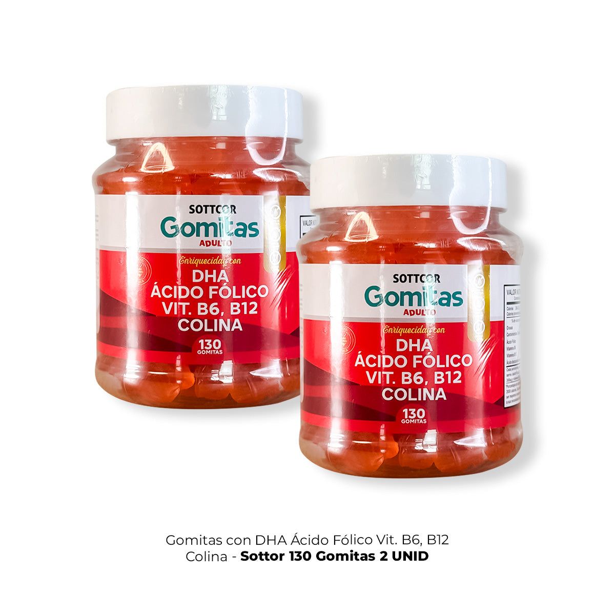 GENERICO - Gomitas con DHA Ácido Fólico Vit B6 B12 Colina Sottcor 2 Pomos