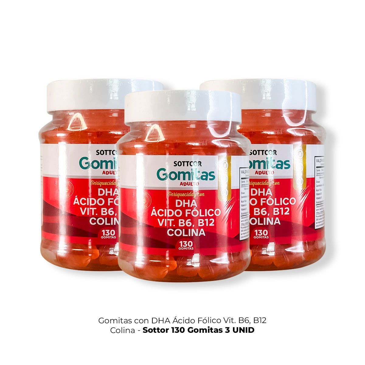GENERICO - Gomitas con DHA Ácido Fólico Vit B6 B12 Colina Sottcor 3 Pomos