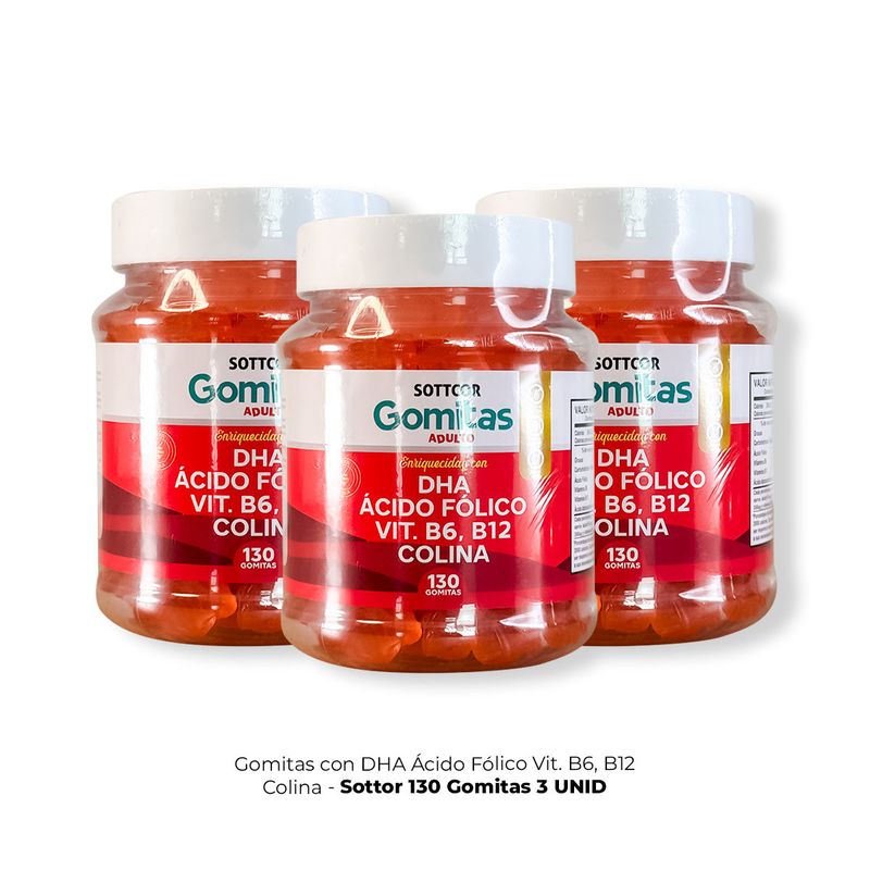 GENERICO - Gomitas con DHA Ácido Fólico Vit B6 B12 Colina Sottcor 3 Pomos
