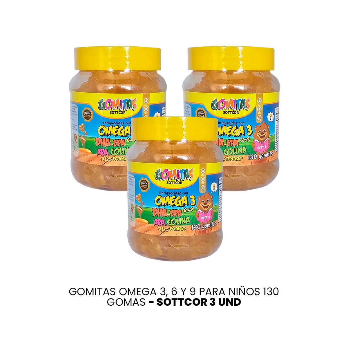 GENERICO - Gomitas Omega 3 6 y 9 para niños Sottcor 130 und 3 Pomos