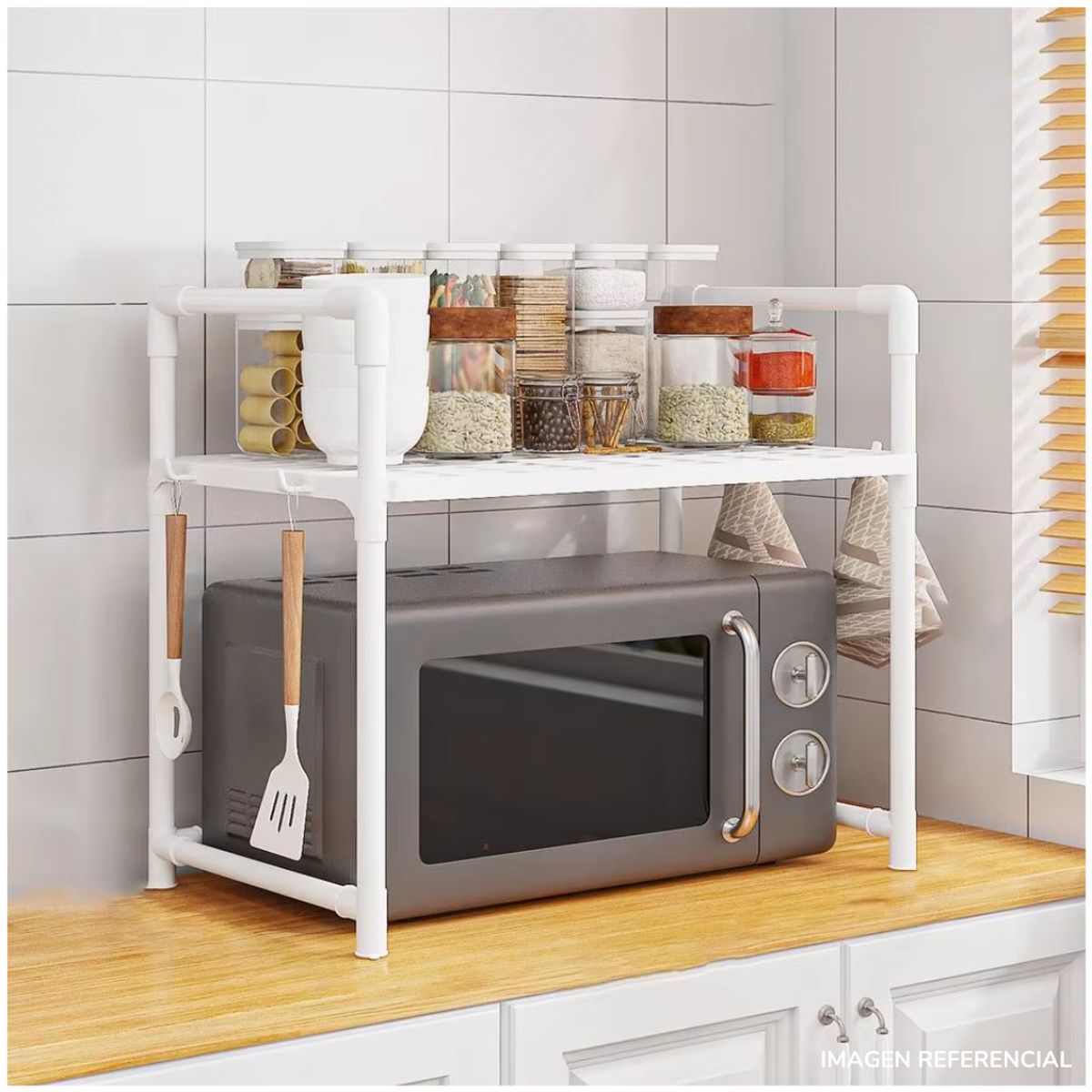 INSPIRA MARKET - Organizador para Microondas Cocina con 2 Niveles Blanco