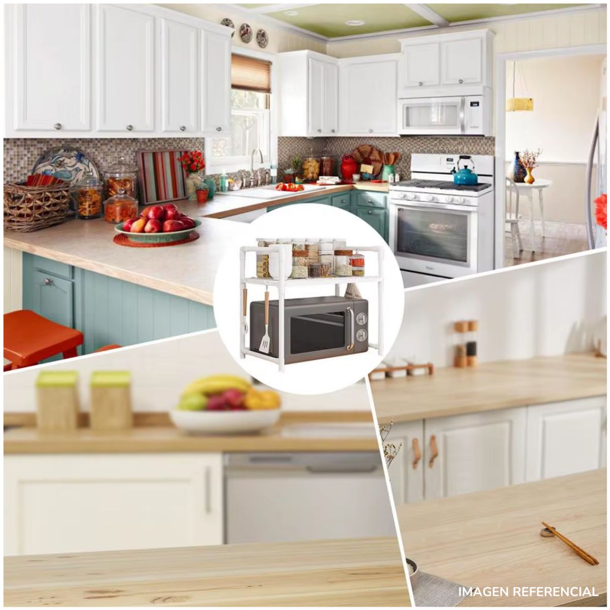 INSPIRA MARKET - Organizador para Microondas Cocina con 2 Niveles Blanco