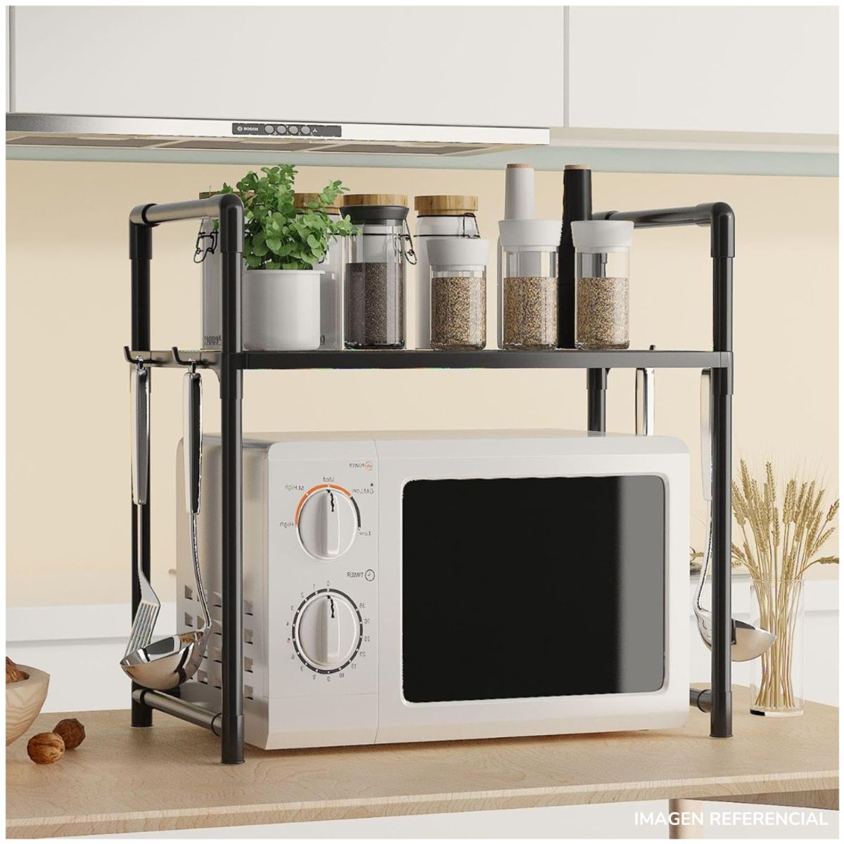 INSPIRA MARKET - Estante Organizador para Microondas Cocina con 2 Niveles Negro