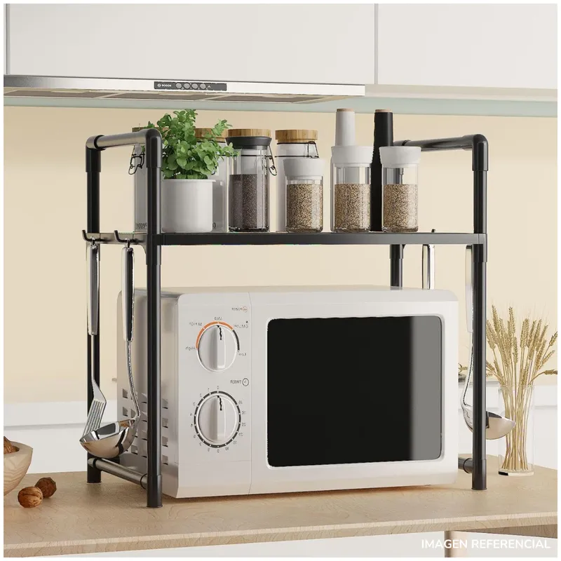INSPIRA MARKET - Estante Organizador para Microondas Cocina con 2 Niveles Negro